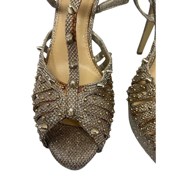 GIANNI Bini Gold Spike Stud Platform Caged Heels Size 8.5 M - Picture 2 of 11